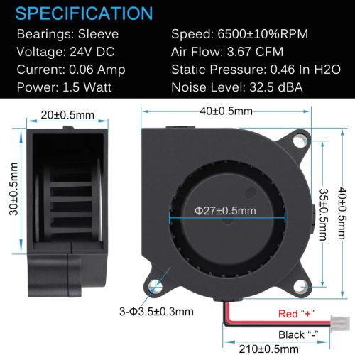GDSTIME 2 db 40 mm-es 4020 ventilátor 24 V, 40x40x20 mm-es kis kefe nélküli egyenáramú turbóhűtő ventilátorok 2 tűs 3D nyomtatóhoz