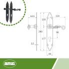 Amig - fogantyúkészlet |  280 x 45 mm | 90 mm-es kulcslyuk  |  Kovácsolt Acéllemez és fekete Zamak fogantyú-hiányos