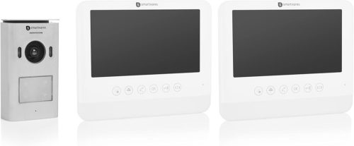 Smartwares DIC-22222 Video Intercom rendszer, 720p HD, 7" (17,8 cm) LCD monitor, Pan/billent kamera, Automatikus felvétel funkció, Éjszakai látás, 2 lakásos készlet, Ezüst 