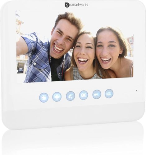 Smartwares DIC-22222 Video Intercom rendszer, 720p HD, 7" (17,8 cm) LCD monitor, Pan/billent kamera, Automatikus felvétel funkció, Éjszakai látás, 2 lakásos készlet, Ezüst 