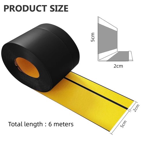 YushengTai ,6 M PVC öntapadó szegélyléc 50 x 20 mm,  konyhába és fürdőszobába (fekete)