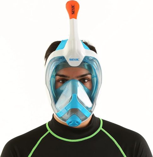 Seac Magica teljesálarcos búvármaszk – anti-felhős rendszerrel, Dry Top snorkellel, puha maszktest, fehér/narancs, XS/S, Gyári csomagolás nélkül