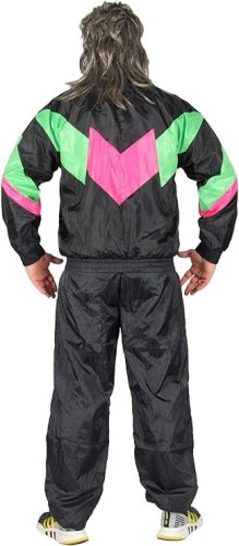 Foxxeo 80-as évek jelmez felnőtteknek – retro sportos “Assianzug” férfi méret S, fekete-zöld-pink