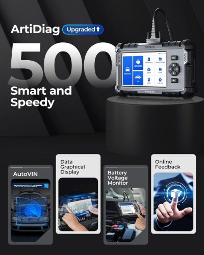 TOPDON ArtiDiag500,OBD2 kódolvasó szkenner Motor ABS SRS sebességváltó autódiagnosztikai eszköz minden autóhoz, 6 visszaállítási szolgáltatás olaj/SAS/TPMS/ETS/BMS/fékrendszerekhez, Wi-Fi ingyenes frissítés