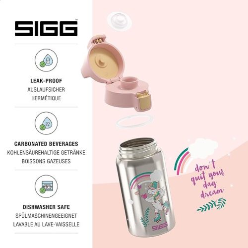 SIGG Shield One Uni Skate rozsdamentes acél kulacs gyerekeknek – szivárgásmentes, BPA-mentes, szürke-rózsaszín 0,5 liter