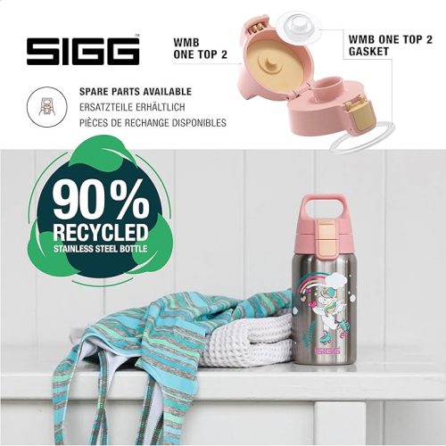 SIGG Shield One Uni Skate rozsdamentes acél kulacs gyerekeknek – szivárgásmentes, BPA-mentes, szürke-rózsaszín 0,5 liter