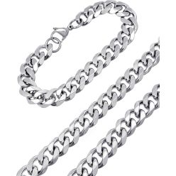   RUGGED STEEL rozsdamentes acél kubai szemű lánc és karkötő szett 10 mm széles