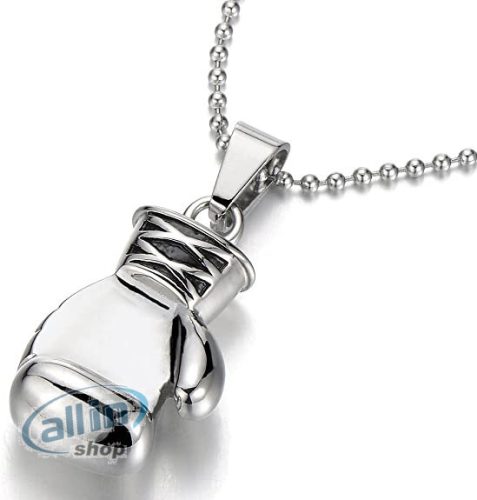 COOLSTEELANDBEYOND boxkesztyű, rozsdamentes acél nyaklánc férfiaknak Acrílica medál 60 cm-es acél golyós lánccal 